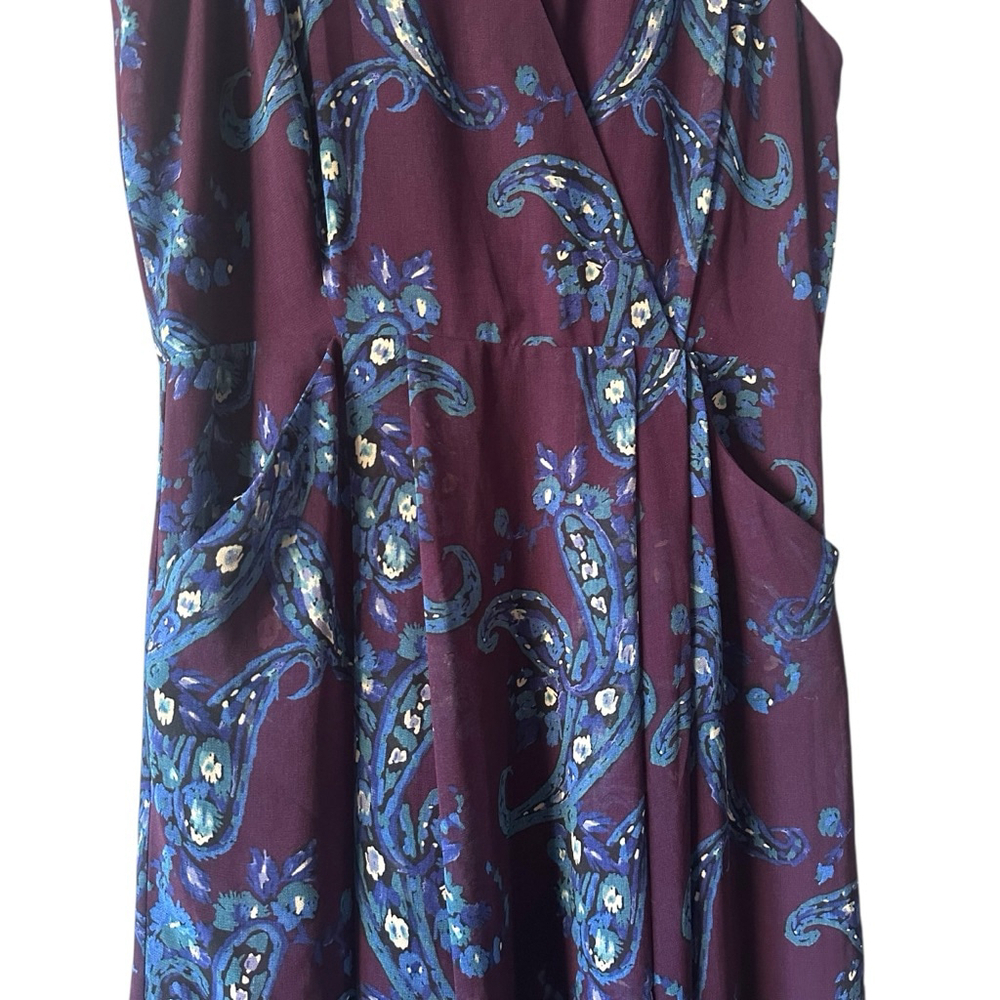 Cabi Purple Blue Paisley Midi Wrap Dress Size 6 - Picture 5 of 10